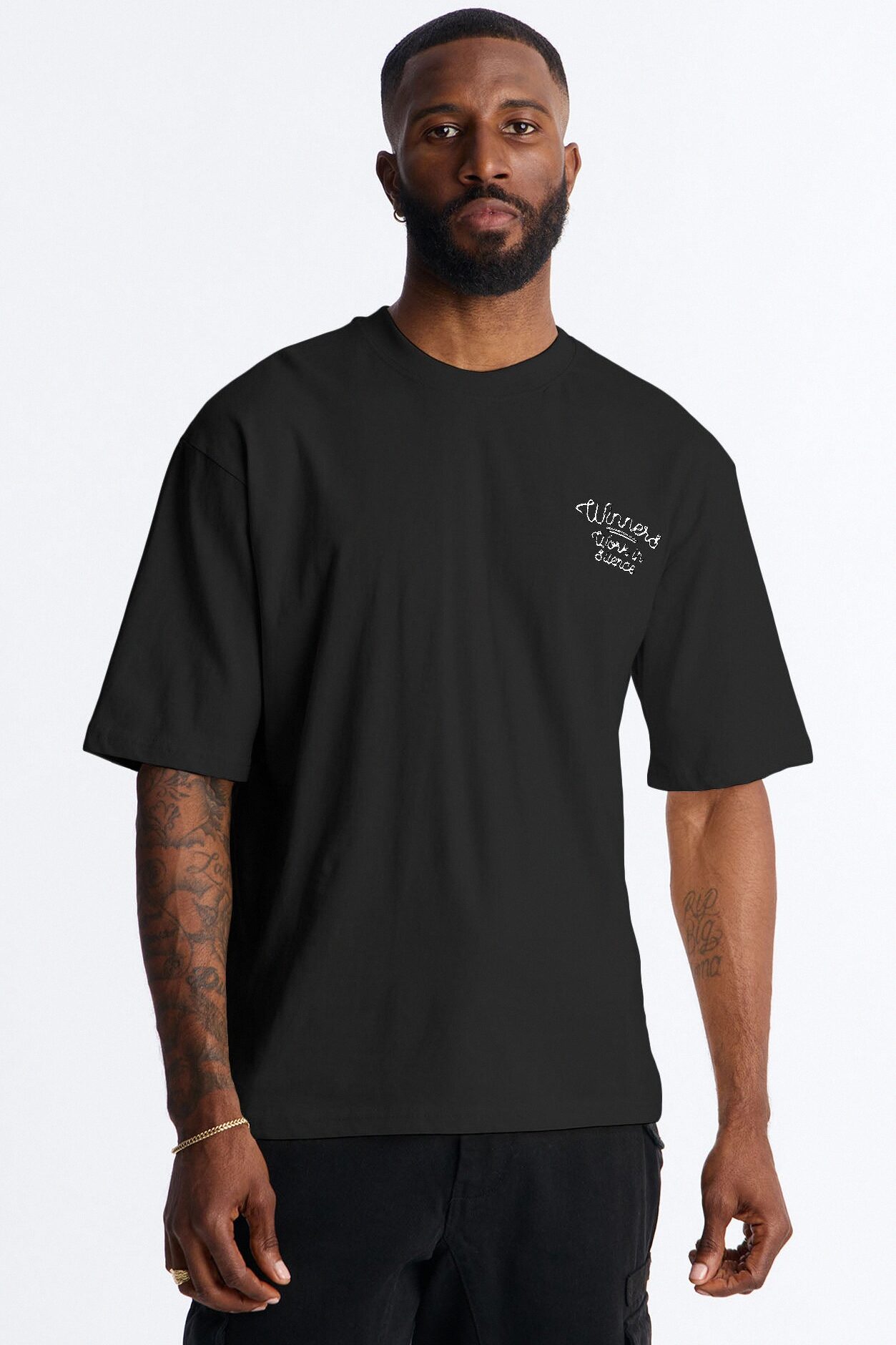 Pray And Paper Chase Embroidery Short Sleeve Tee - Black