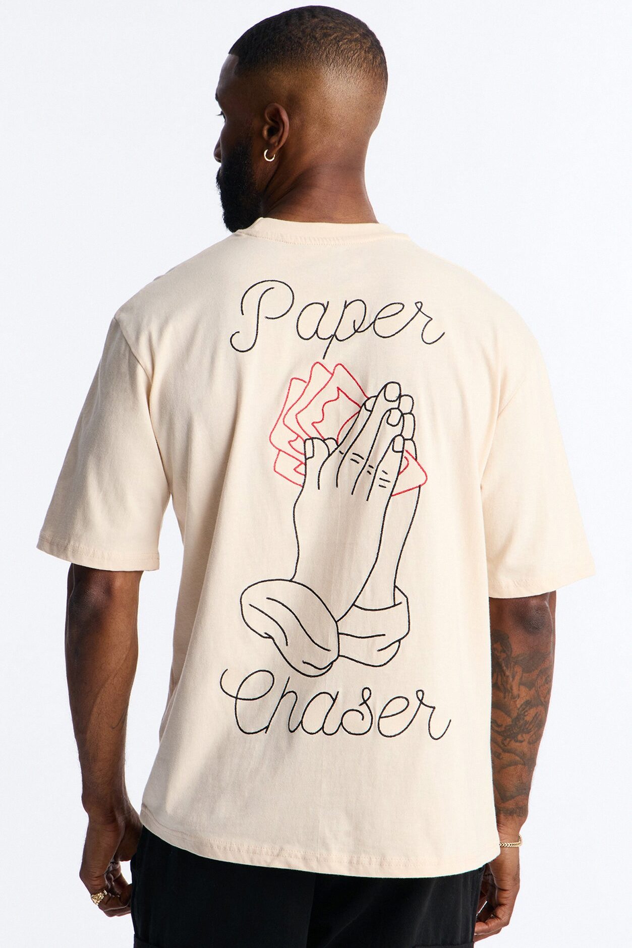 Pray And Paper Chase Embroidery Short Sleeve Tee - Khaki
