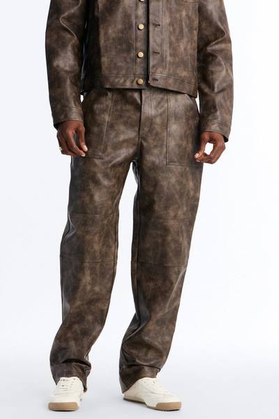 Straight Flared Stone Grained Faux Leather Zip Pant - Brown