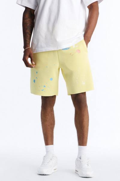 Relaxed Painted Gallery Embroidered Sweatshort - Yellow