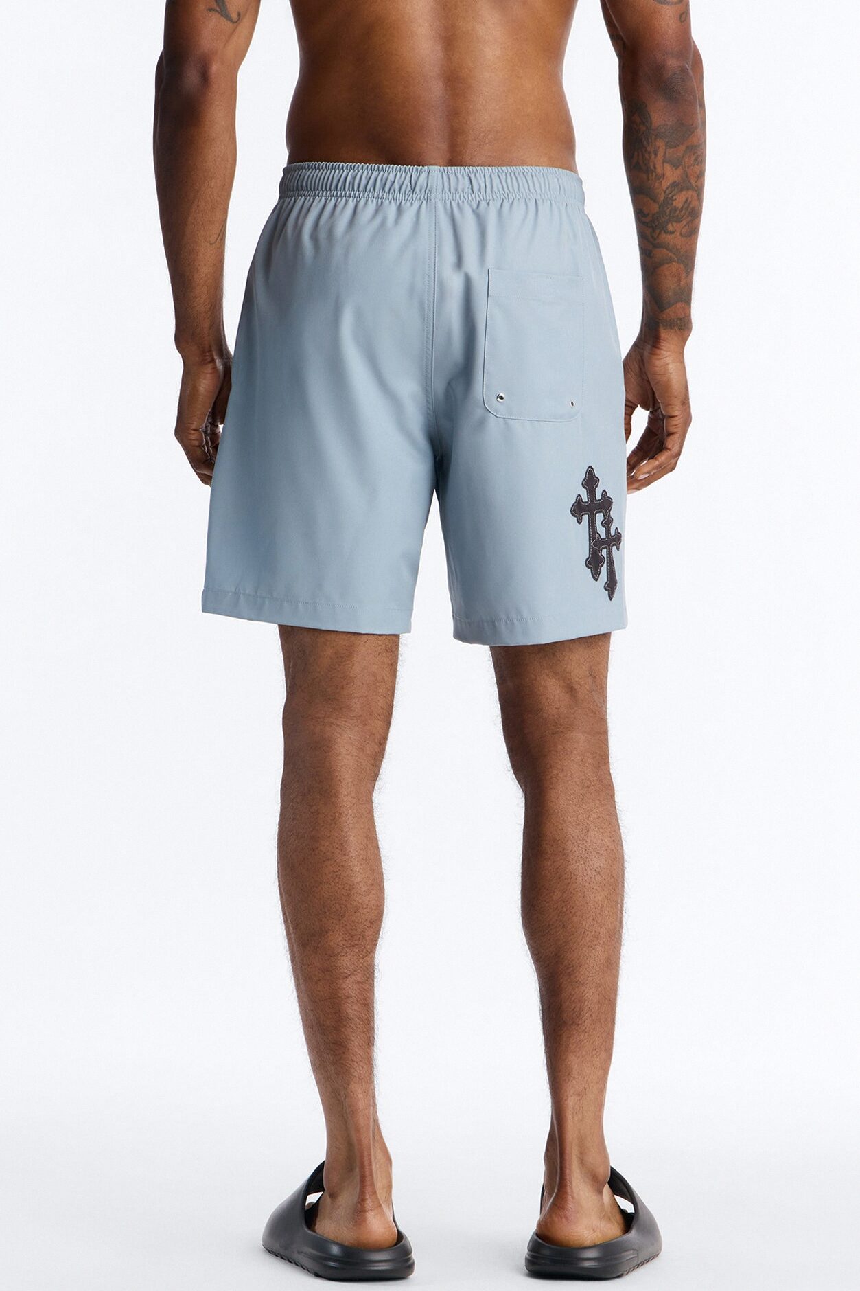 Mirrored Faith Applique Swim Trunk 7″ - Grey
