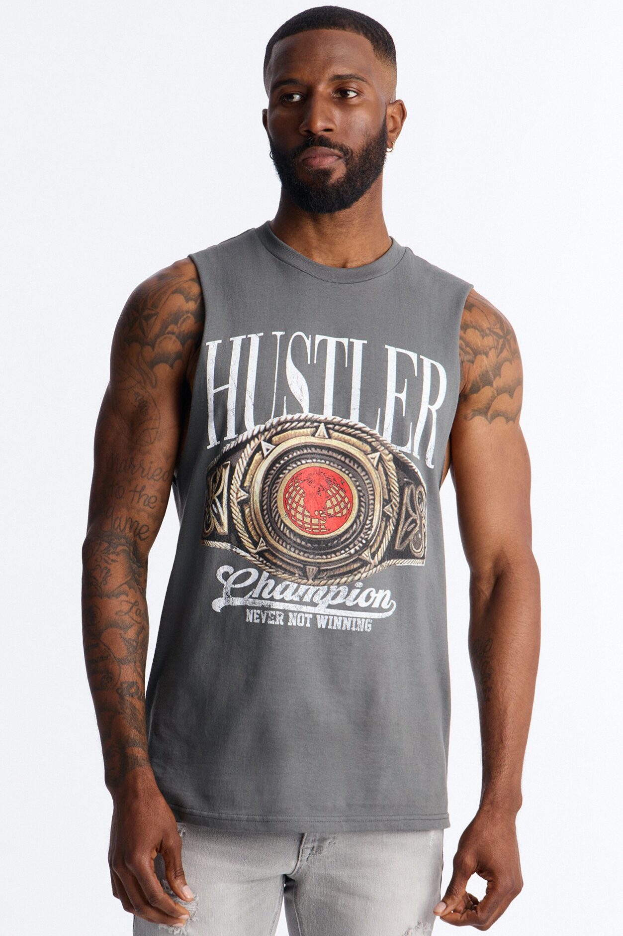 Hustler Never Not Winning Muscle Tee - Charcoal