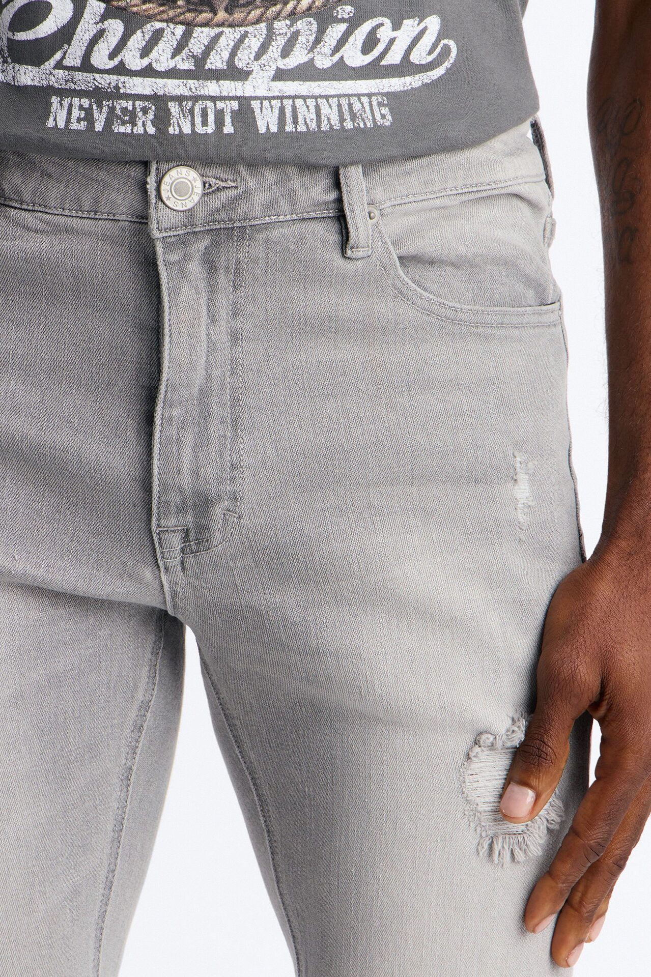 Essential Destroyed Skinny Stretch Jean - Grey