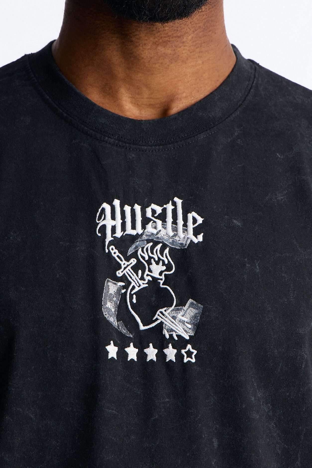 The Grind Is Personal Embroidery Short Sleeve Tee - Grey