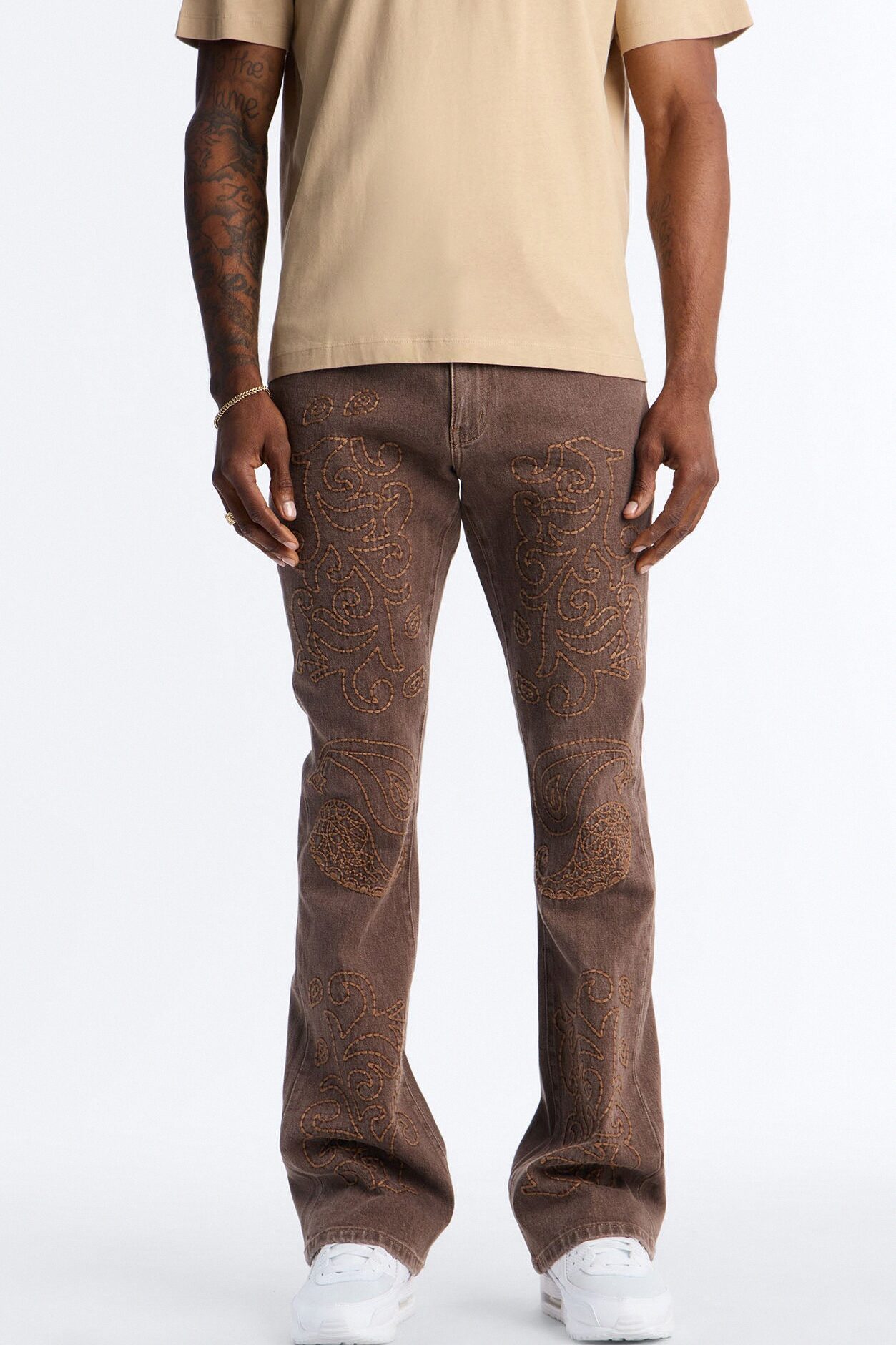 Stacked Skinny Flare Paisley Rodeo Jean - Brown