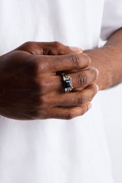 Gothic Obsidian Saint Ring - Silver