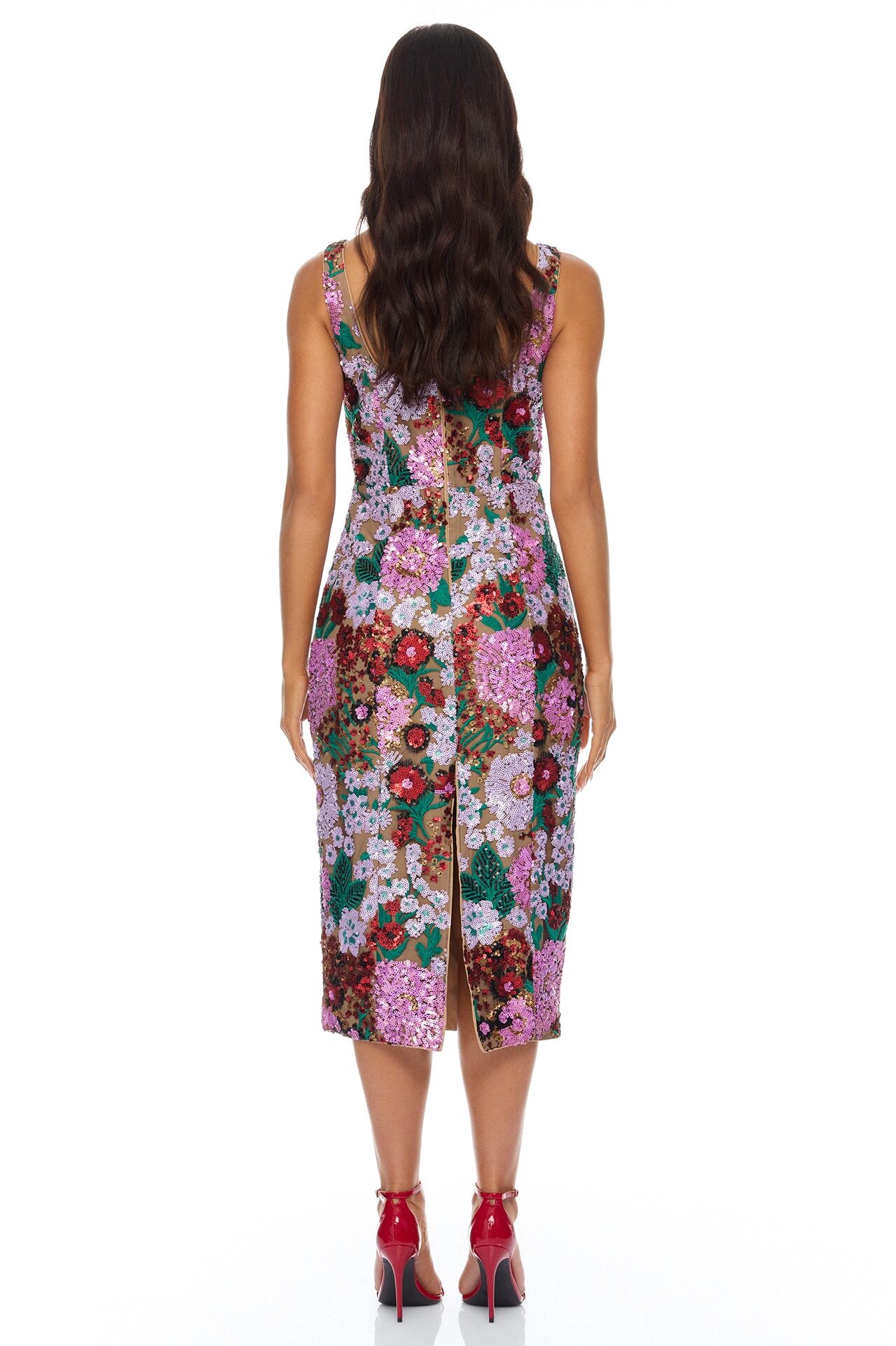 Mollory Mesh Embroidered Midi Dress - Purple/combo