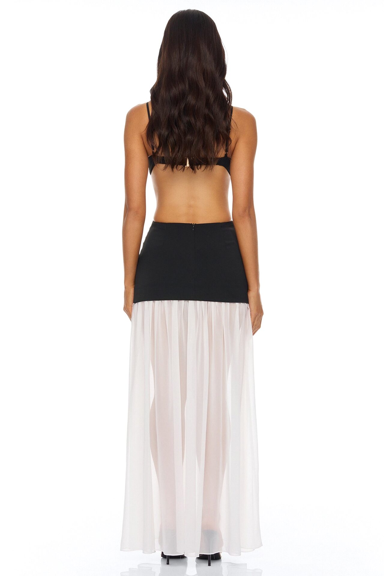 Cherry Blossom Backless Maxi Dress - Black/White