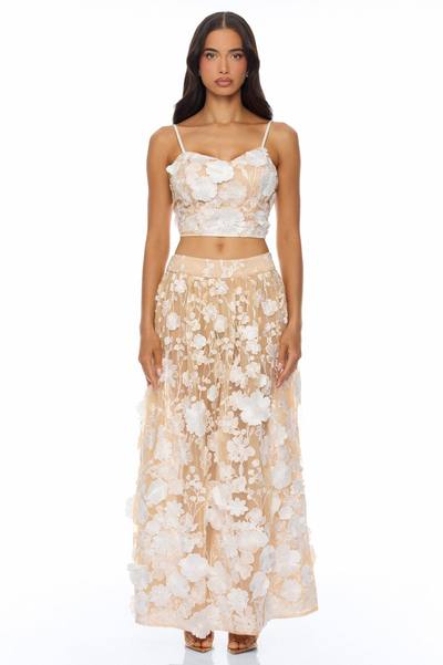Blossom Skies Floral Embroidered Mesh Skirt Set - Cream
