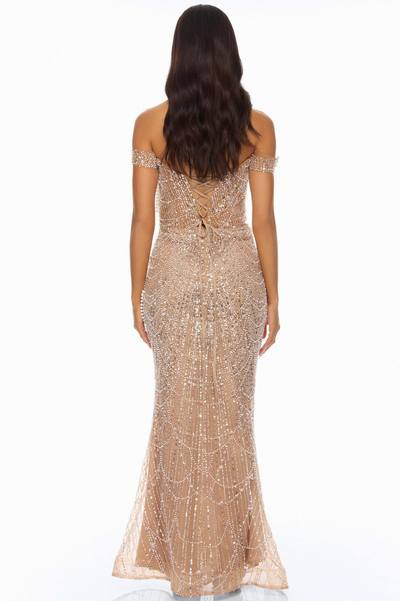 Diamonds And Pearls Embellished Gown - Nude