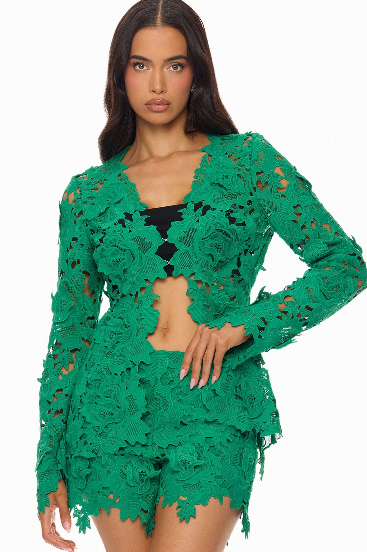 Jaslyn Embroidered Short Set - Green