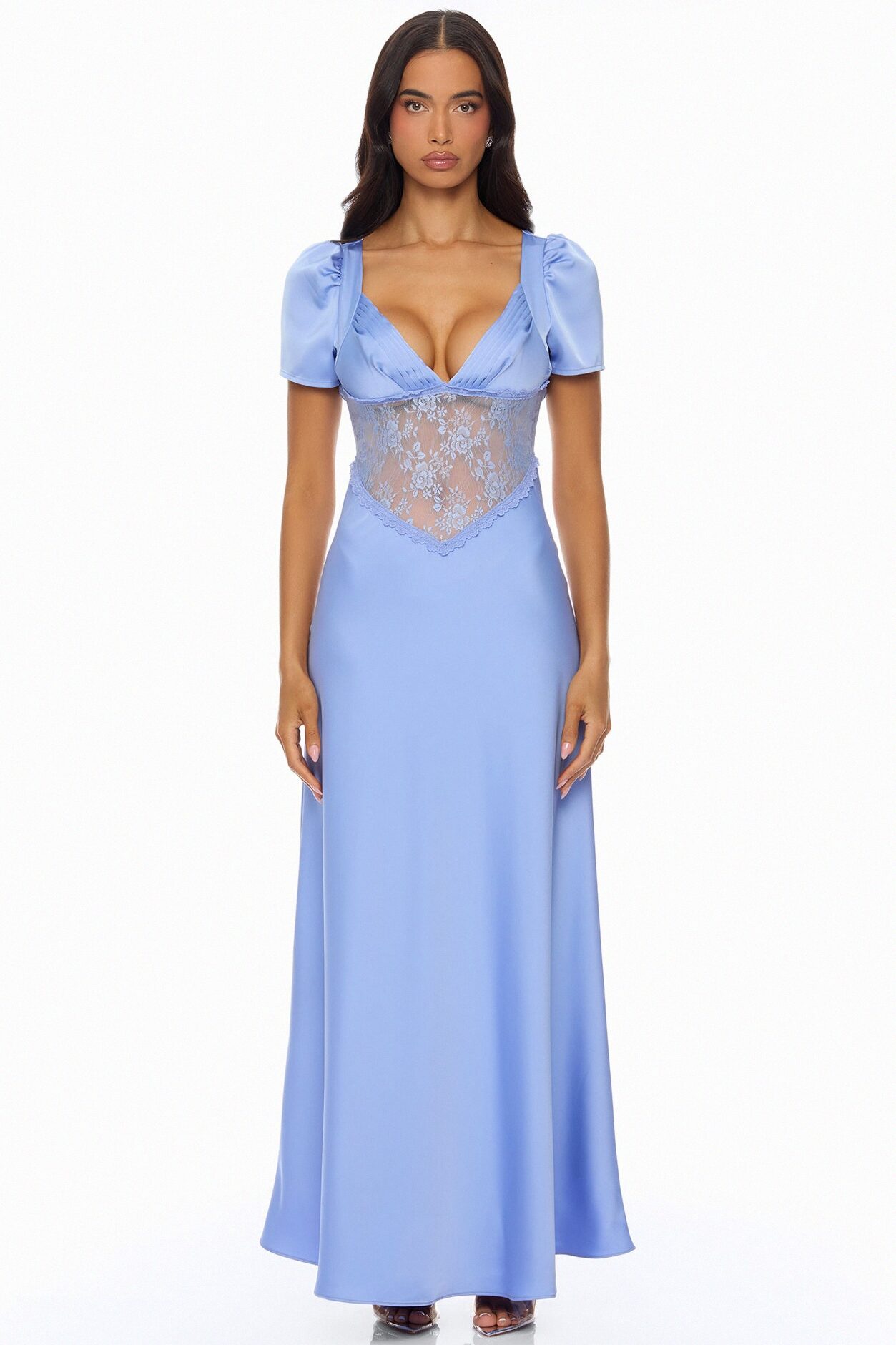 Lace Daydream Satin Maxi Dress - Light Blue