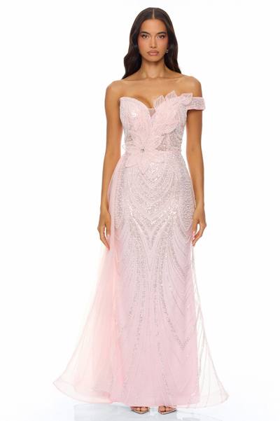 Too Glamorous Draped Embellished Gown - Pink