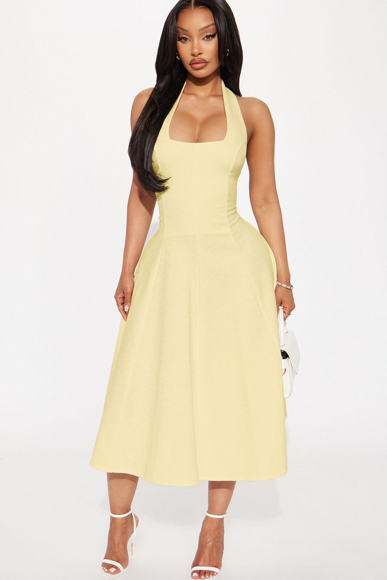 Mabel Ponte Midi Dress - Yellow