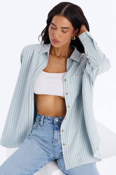 Make My Move Pinstripe Shirt - Blue/combo