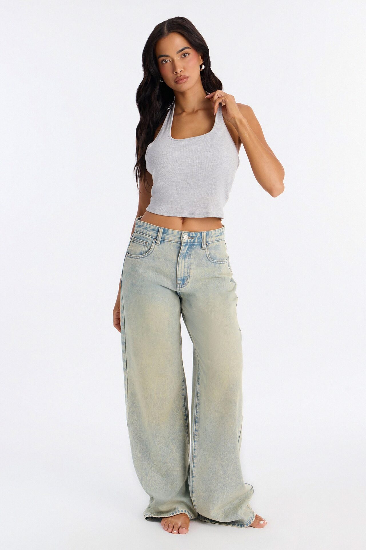 Becca Ribbed Built in Halter Top - Heather Grey