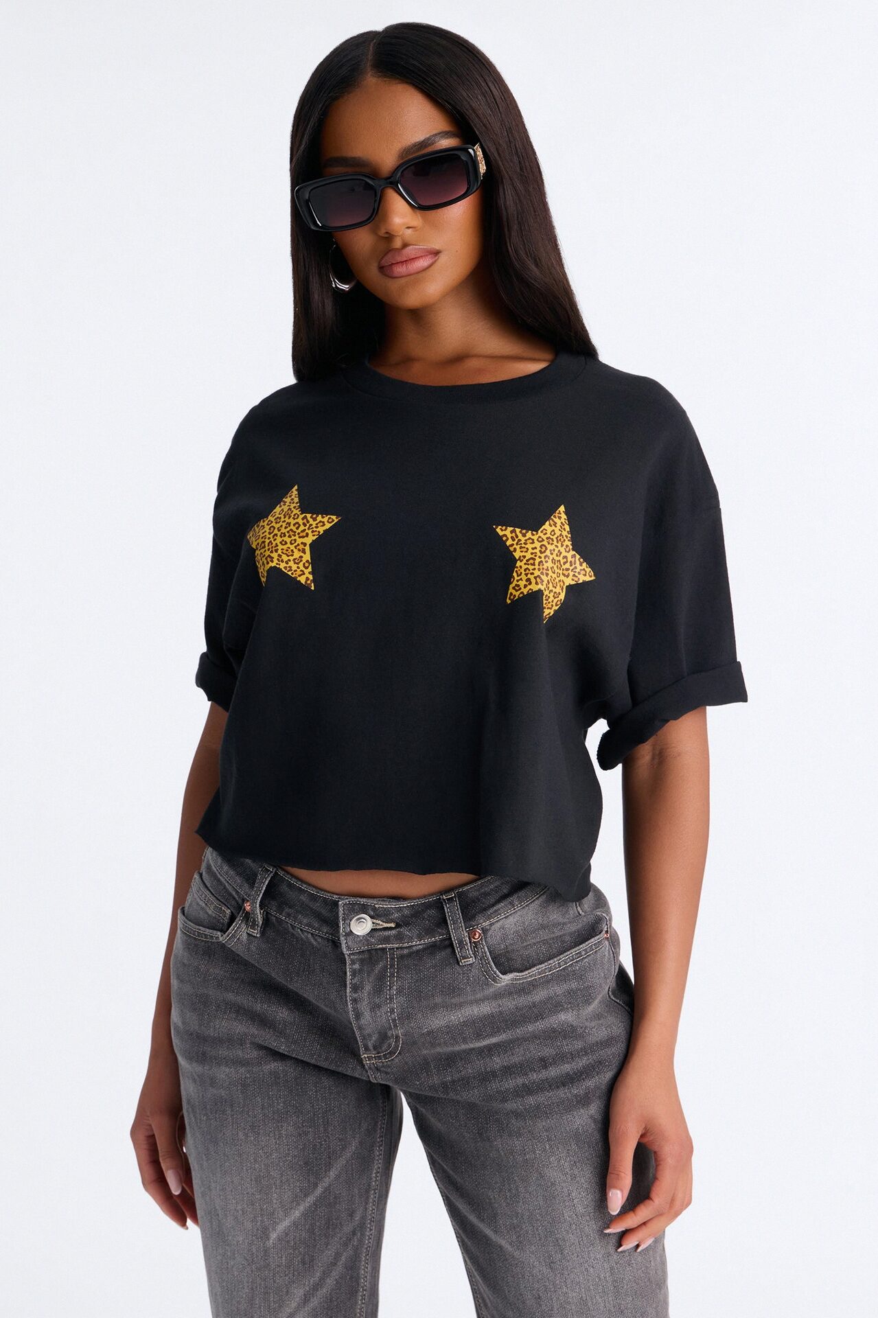 Leopard Star Chest Tee - Black