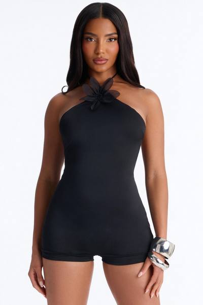 Nella Halter Micro Romper - Black