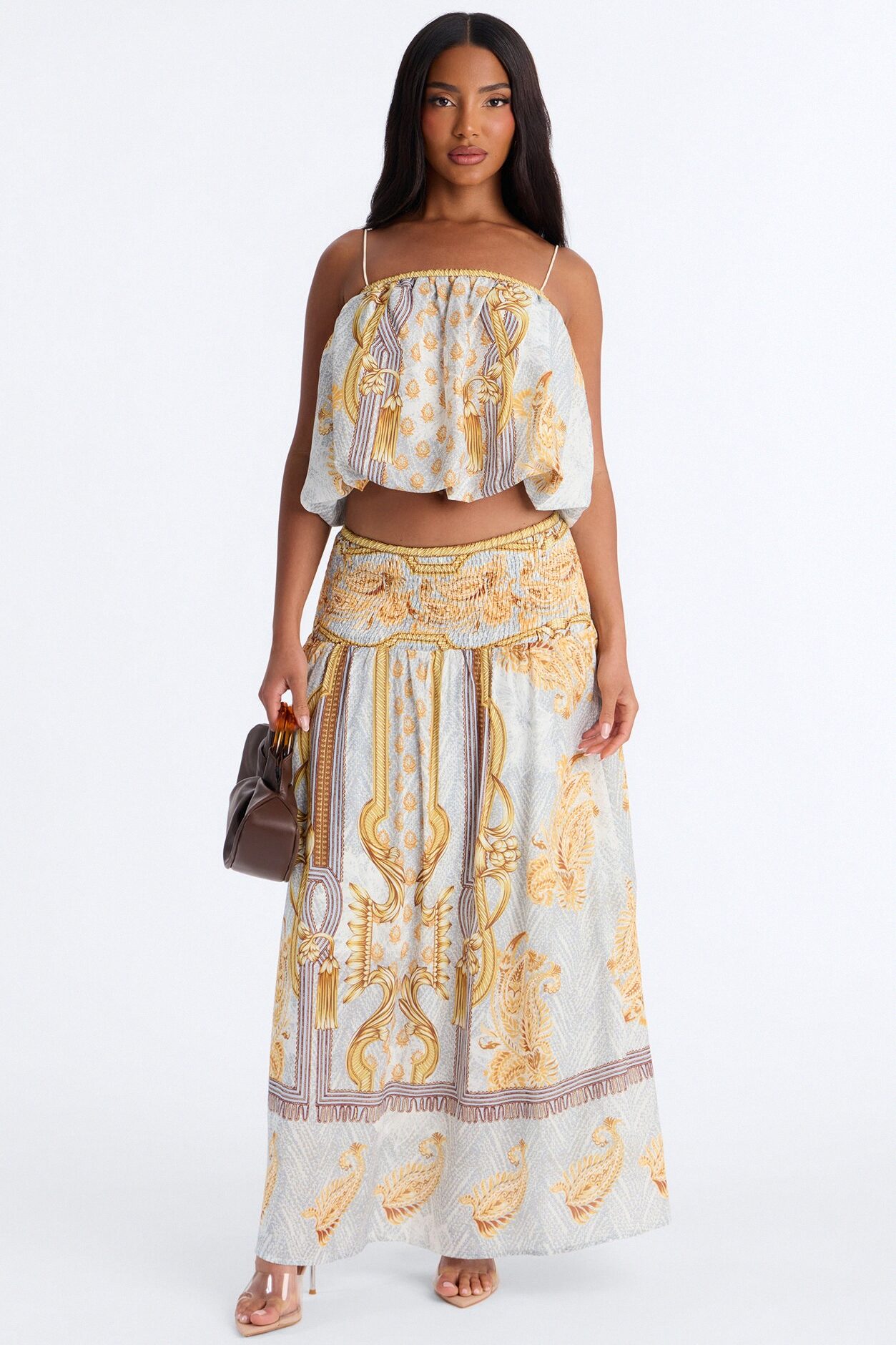 Better Days Bubble Cami Maxi Skirt Set - Gold/combo