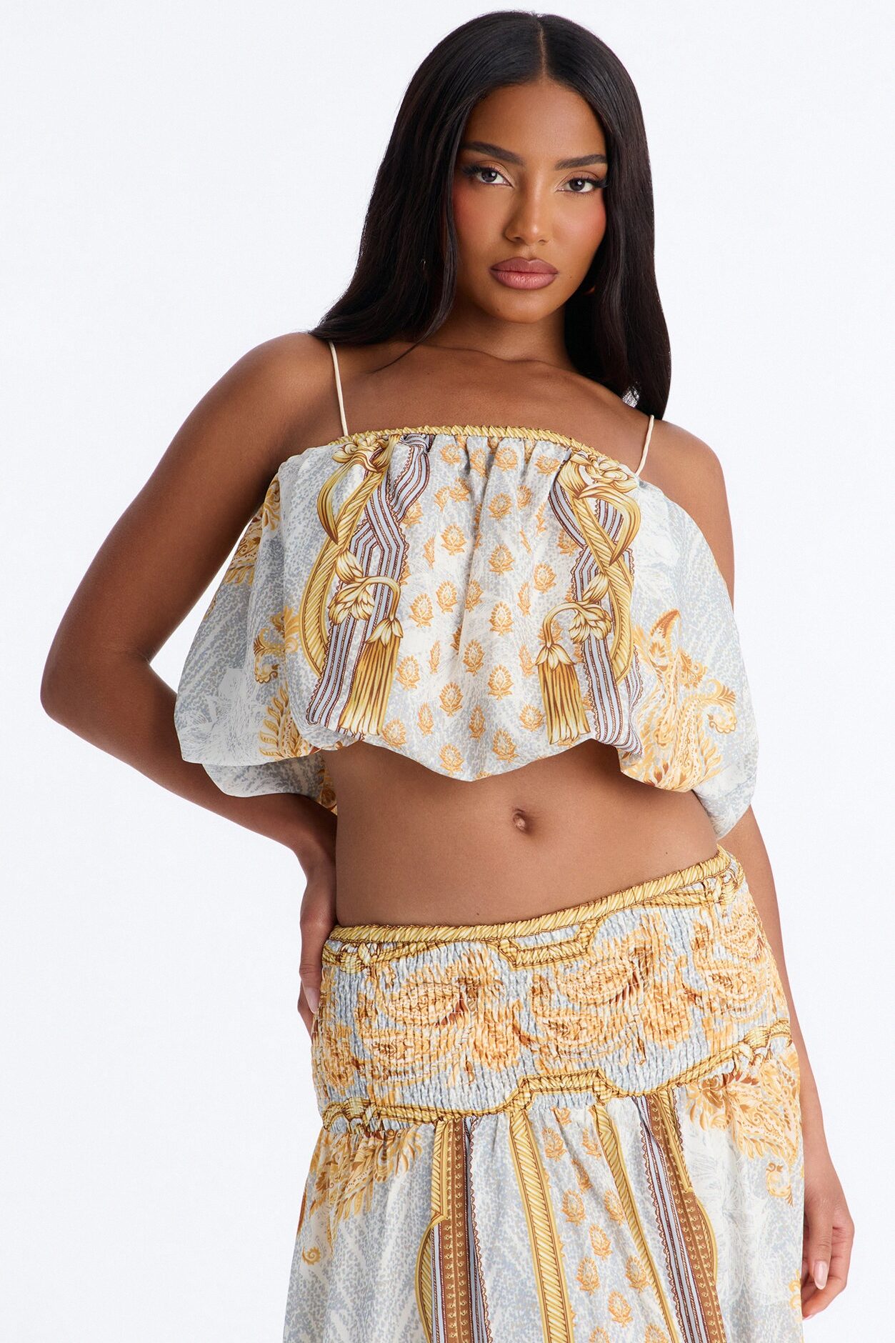 Better Days Bubble Cami Maxi Skirt Set - Gold/combo
