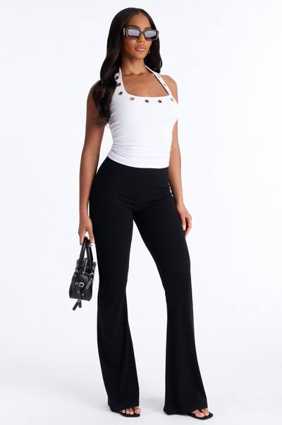 Ultra Ribbed Mid Rise Flare Pant - Black