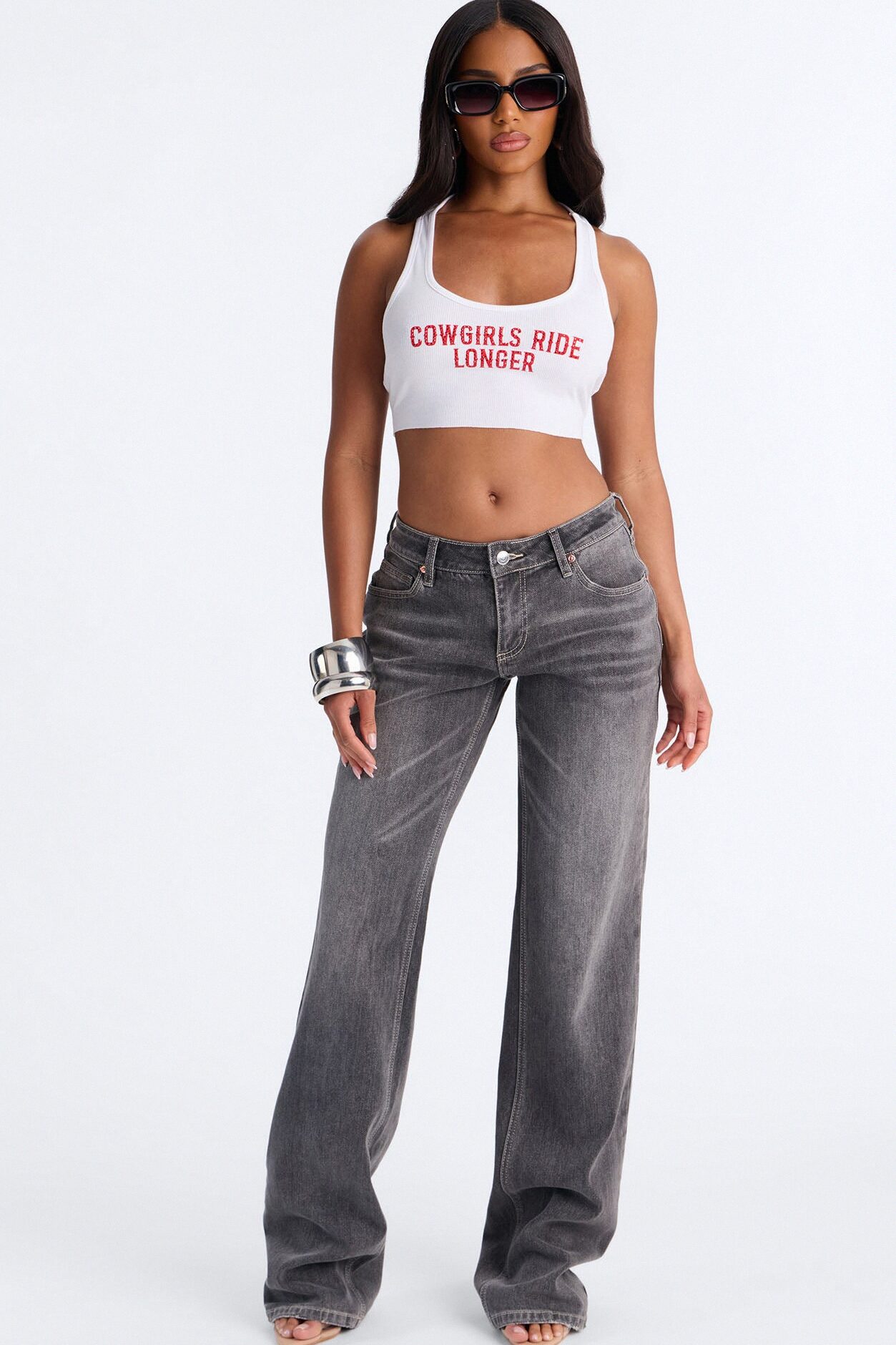 Cowgirls Ride Longer Cropped Tank - White/combo