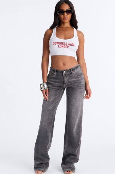 Cowgirls Ride Longer Cropped Tank - White/combo