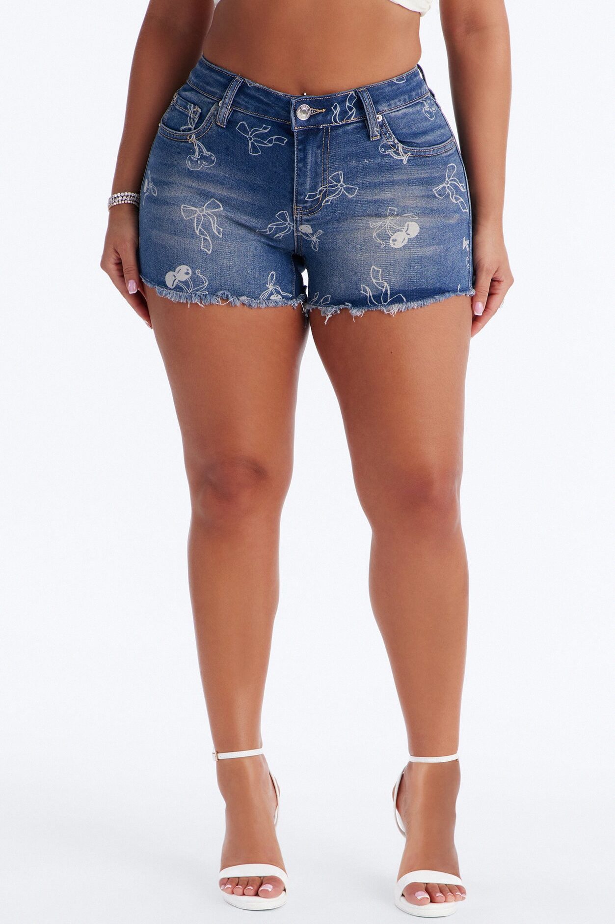 Mon Cheri Printed Denim Shorts - Vintage Wash