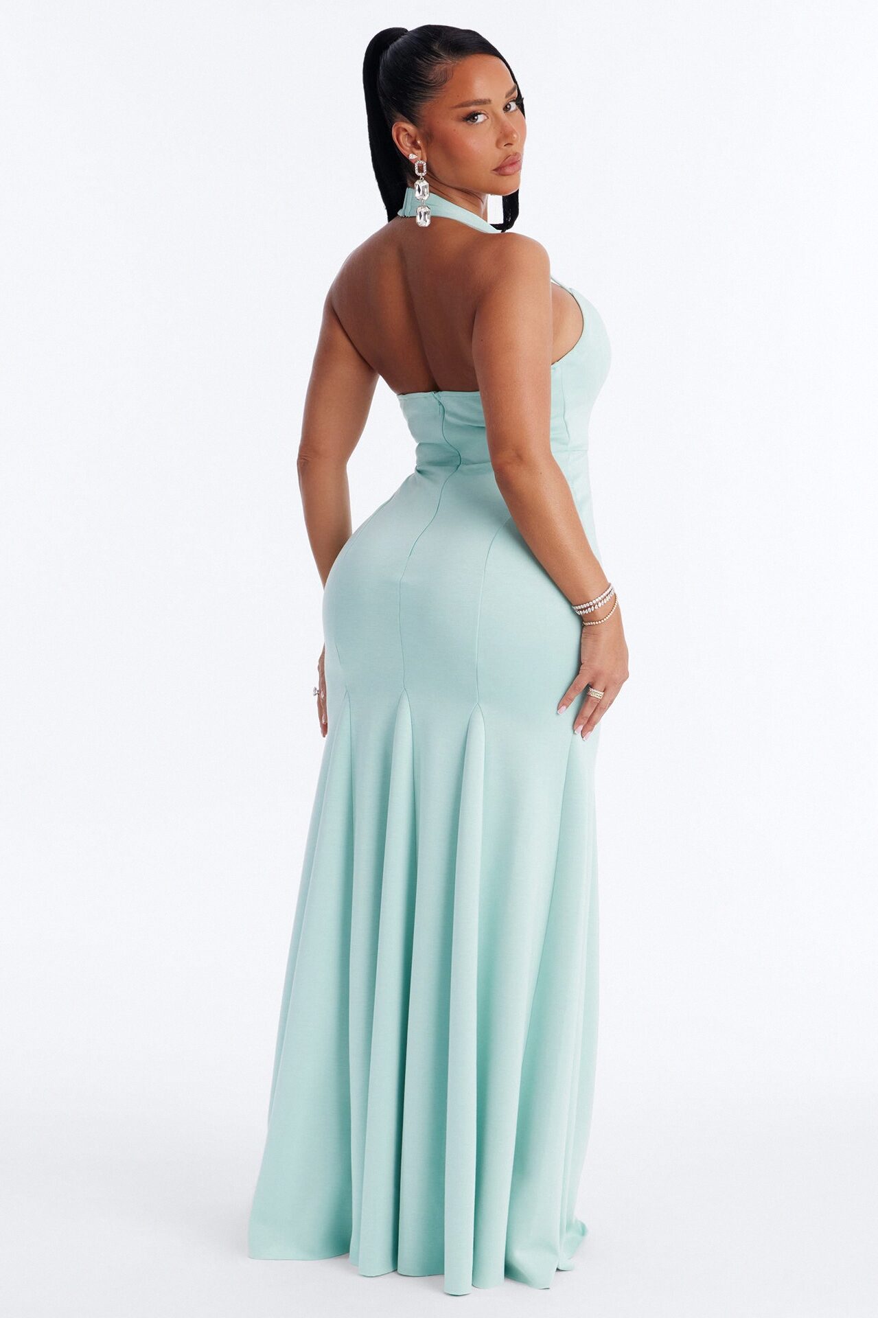 Yelena Halter Crepe Gown - Mint