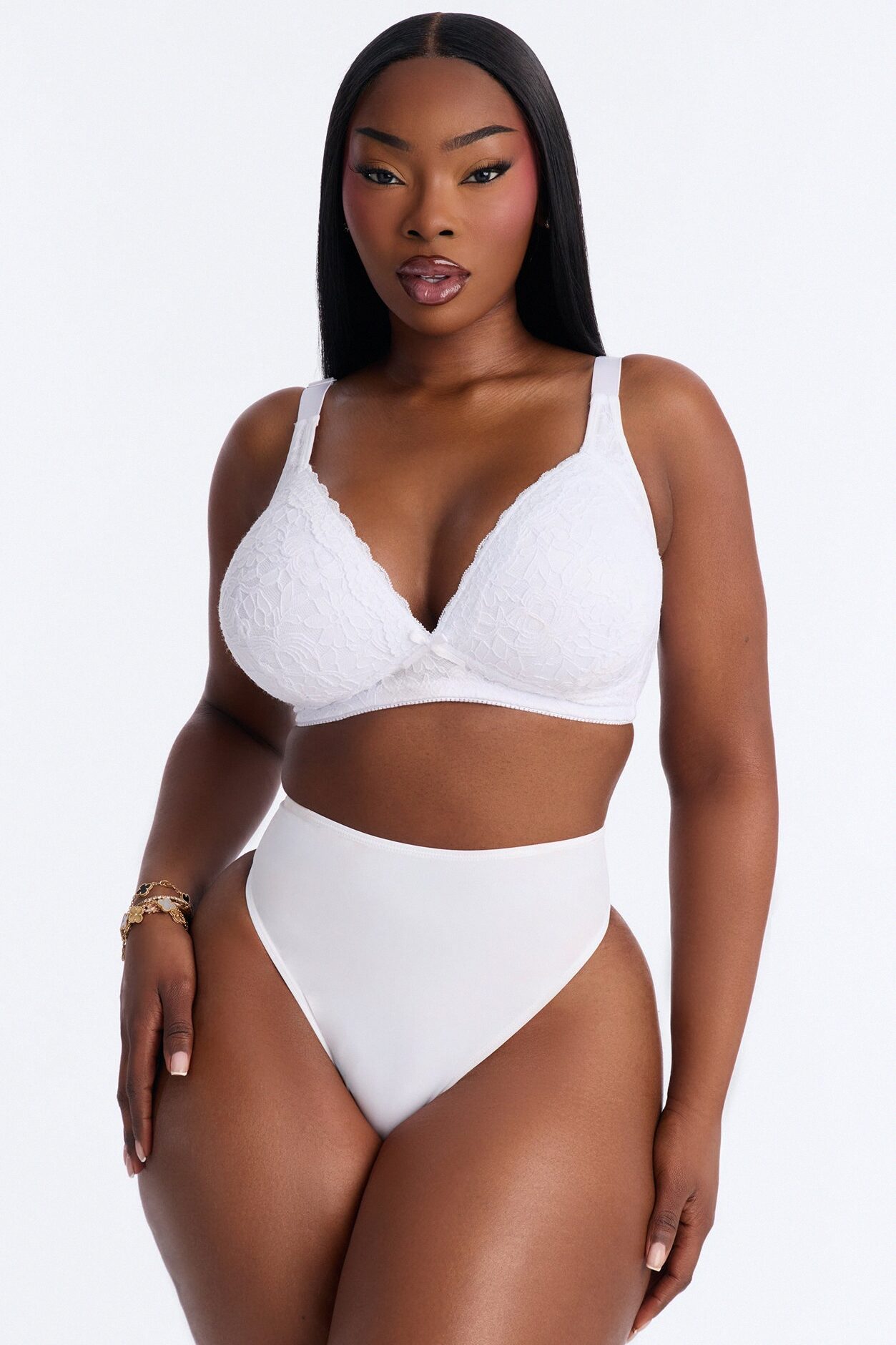 Just Once Full Figure Lace Wireless 2 Pack Bra - White/Black