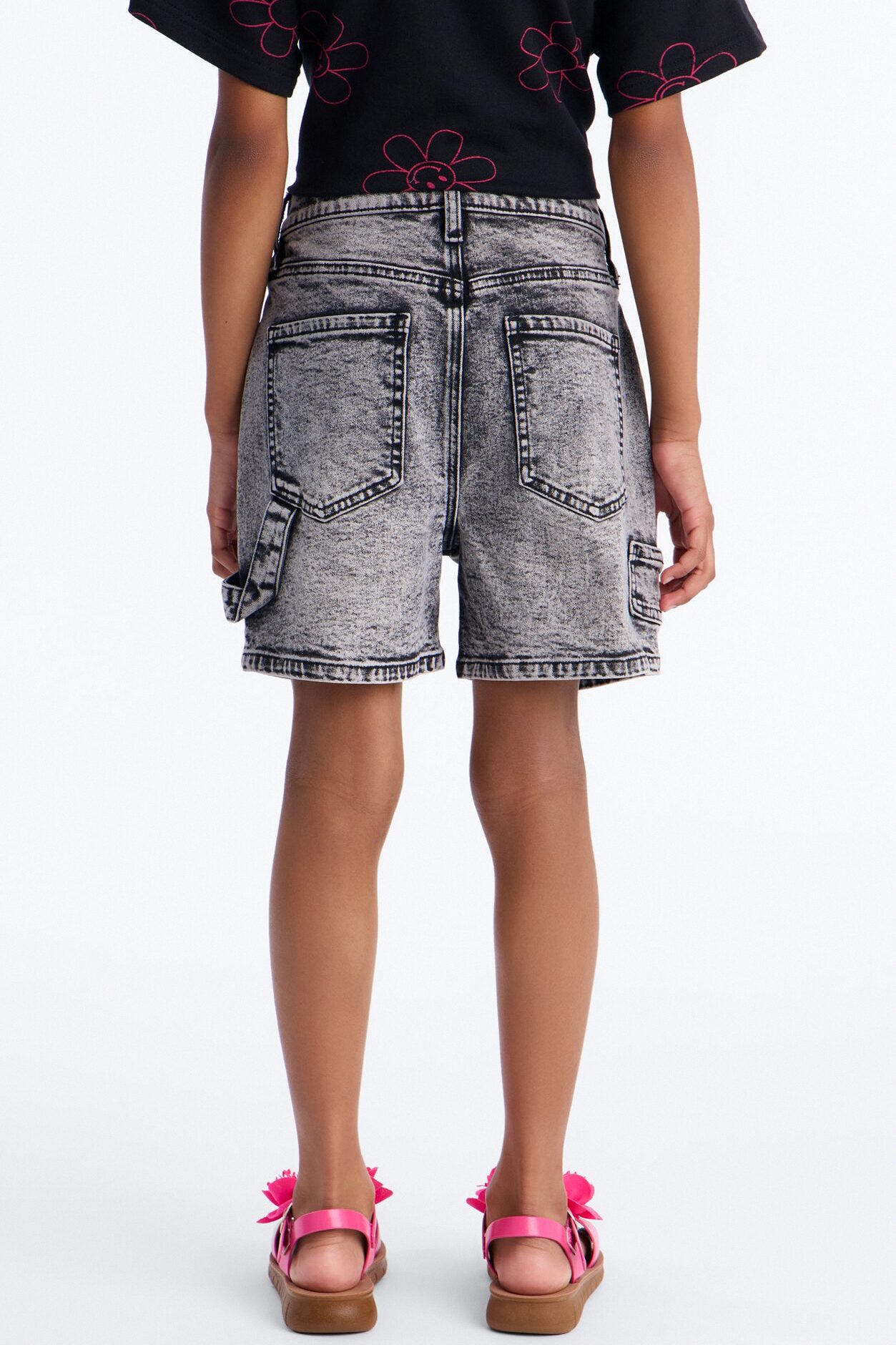 Mini Same Page Stretch Denim Utility Shorts - Black Wash