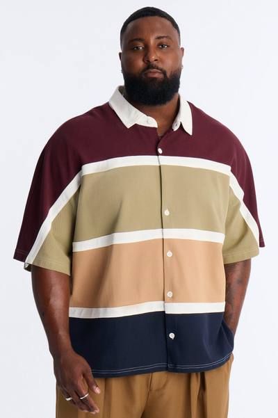 Oversized Spring Break Pique Button Up Shirt - Brown