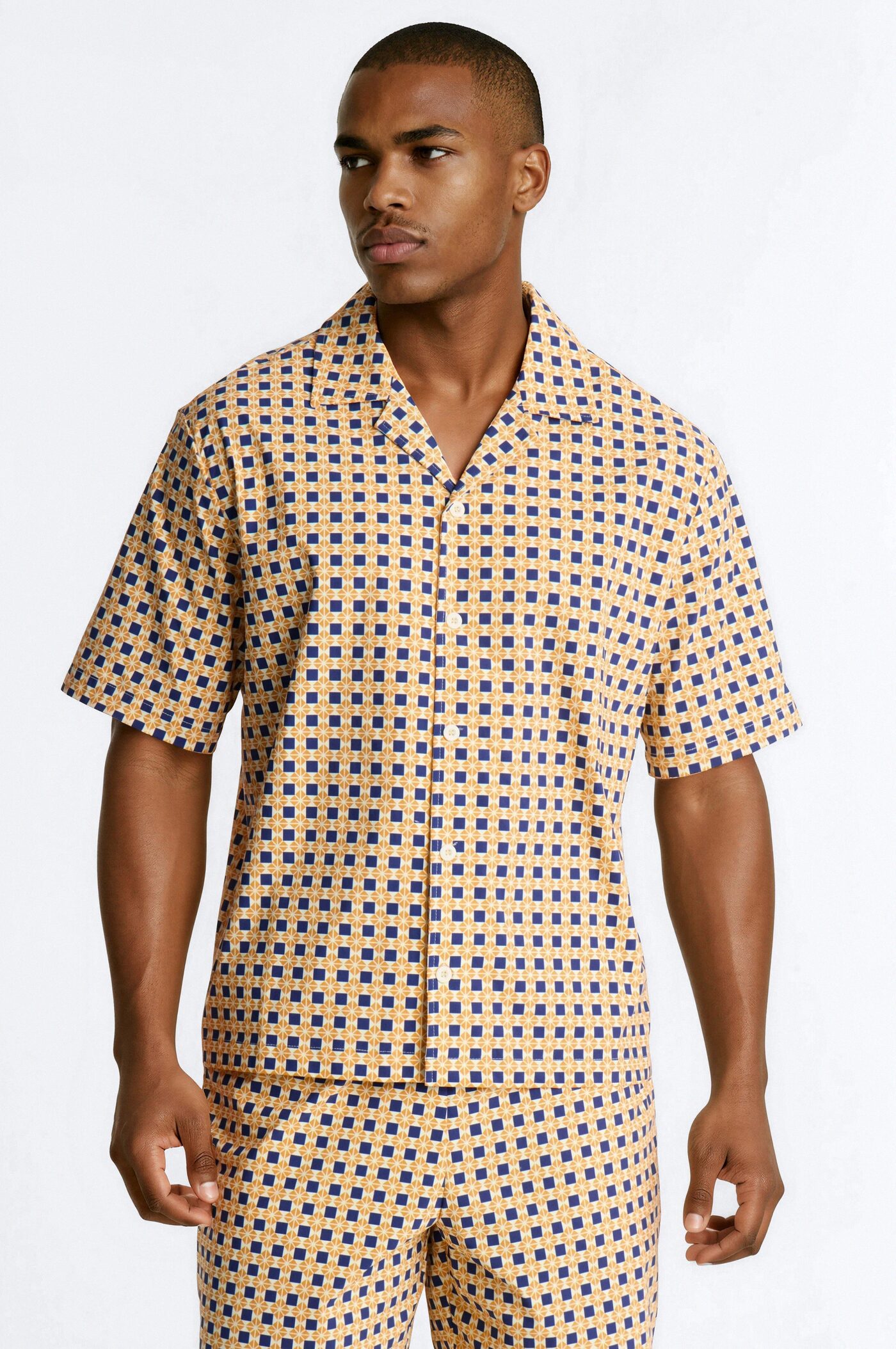 Relaxed Laguna Mosaic Cuban Collar Button Up Shirt - Multi Color