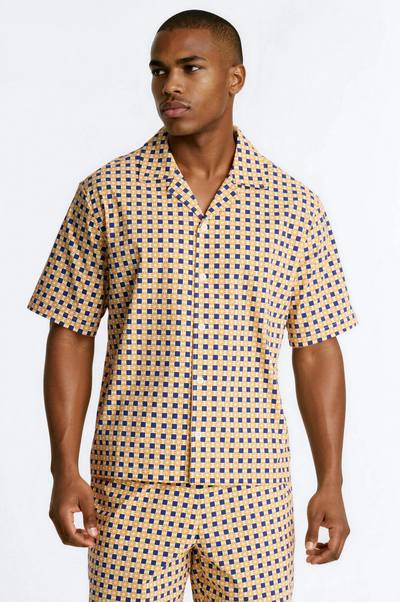 Relaxed Laguna Mosaic Cuban Collar Button Up Shirt - Multi Color