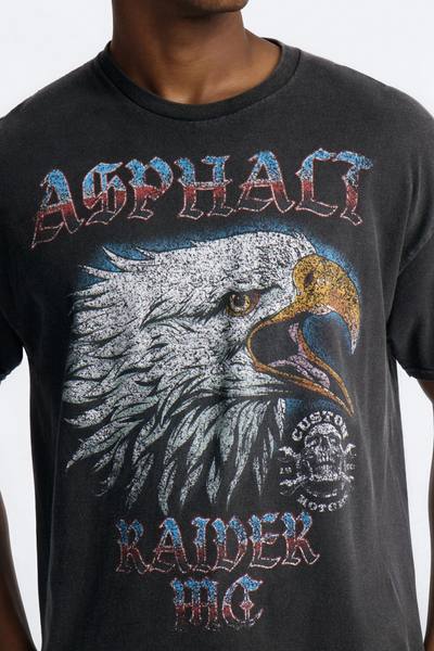 Asphalt Raiders MC Eagle Vintage Oversized Short Sleeve Tee - Black