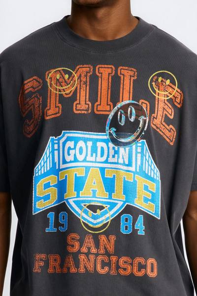 Smile Golden State San Fran Vintage Oversized Print Short Sleeve Tee - Black