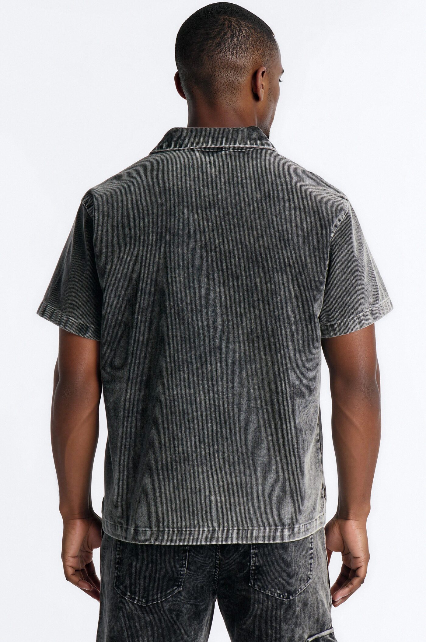 Ohio Corduroy Johnny Collar Polo - Black Wash