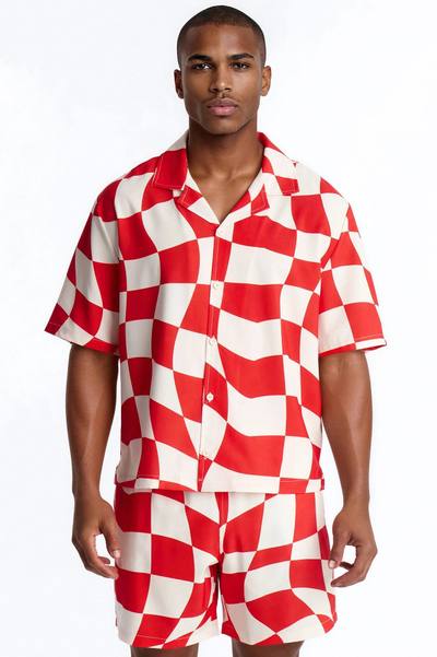 Apex Sector Checkered Cuban Collar Button Up - Red