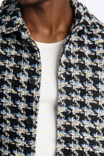 Cropped Relaxed Textured Boucle Houndstooth Button Up Shirt - Black