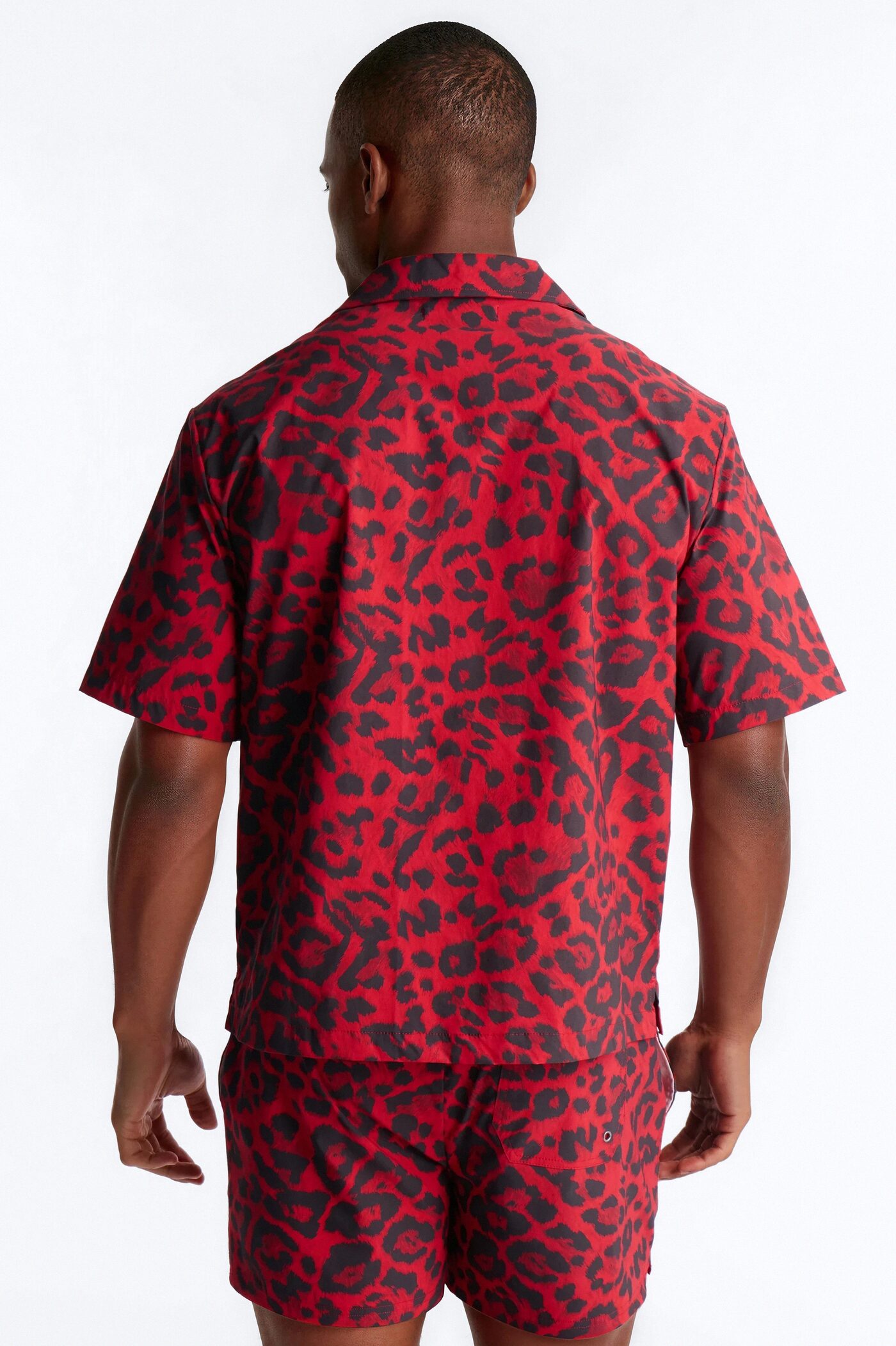 Relaxed Savage Club Leopard Print Cuban Collar Button Up Shirt - Red