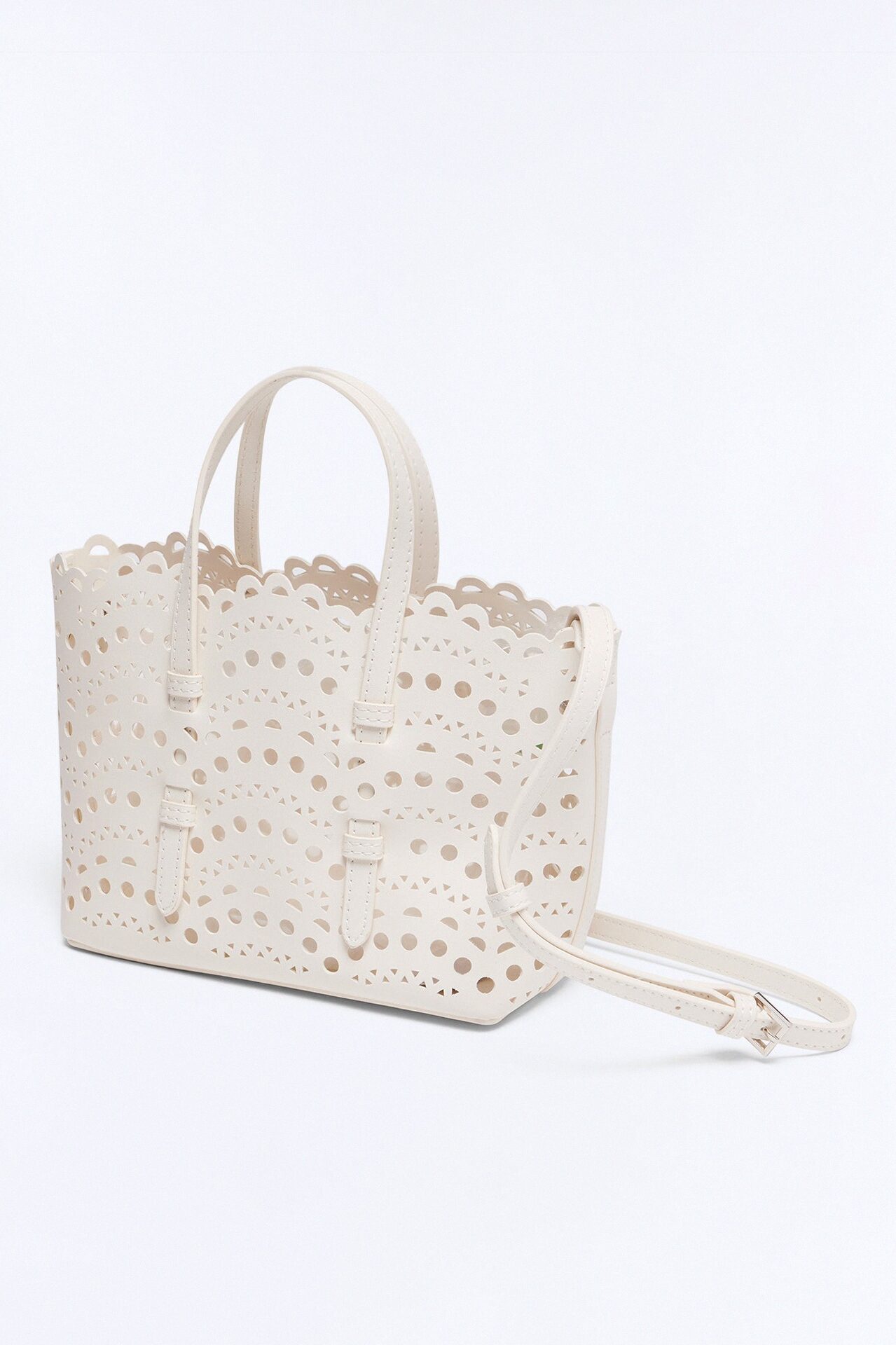 Lace On Faux Leather Crossbody Bag - Ivory