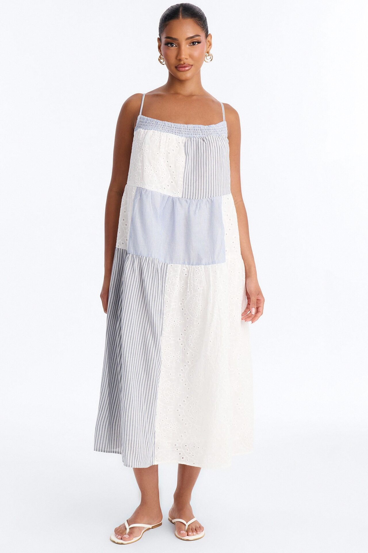 Sage Patchwork Midi Dress - Blue/combo
