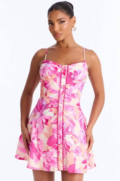 Brenda Floral Button Up Mini Dress - Pink/combo