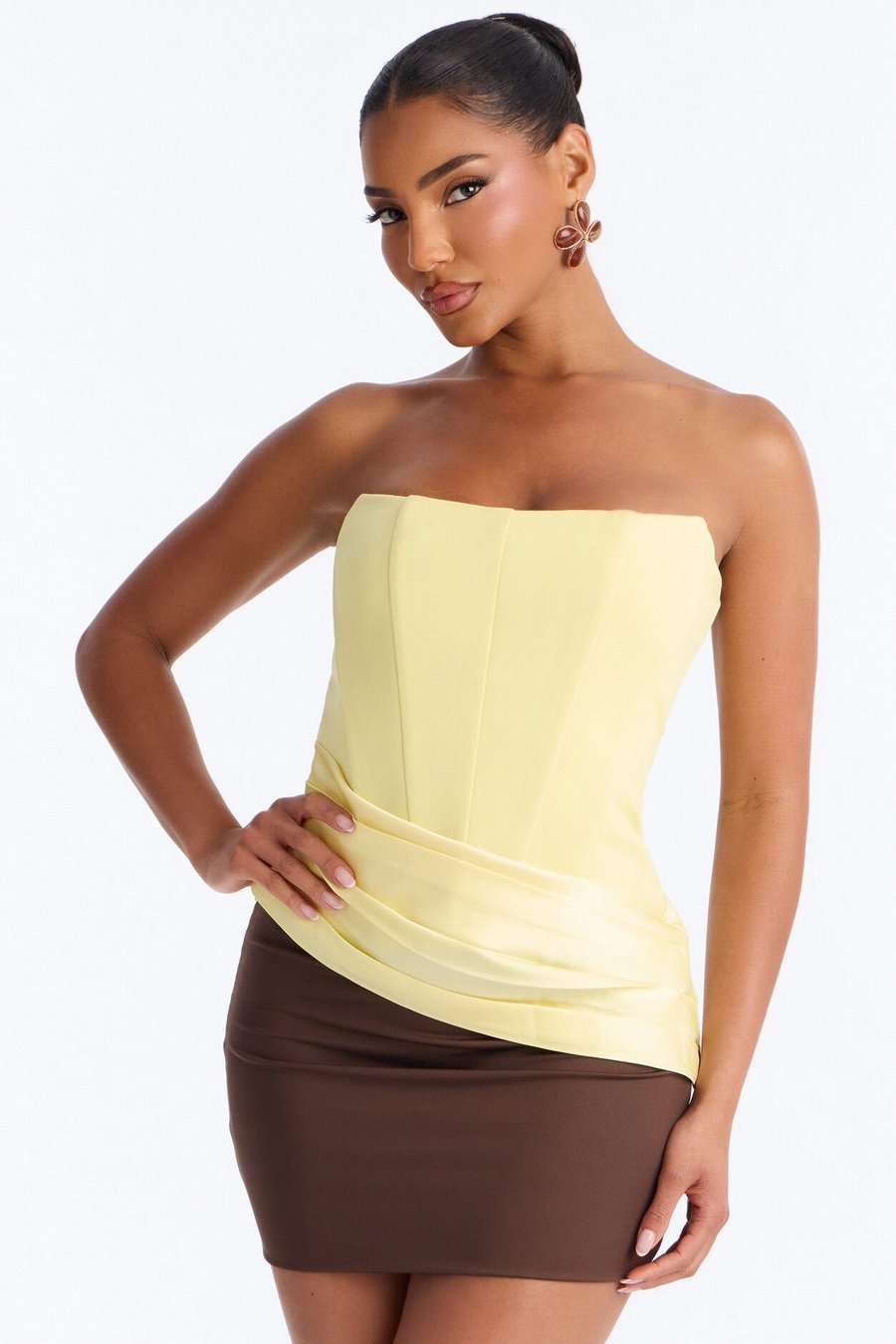 Sophistication Served Pleated Satin Corset - Yellow
