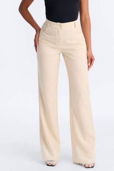 About You Lace Trim Straight Leg Trouser - Bone
