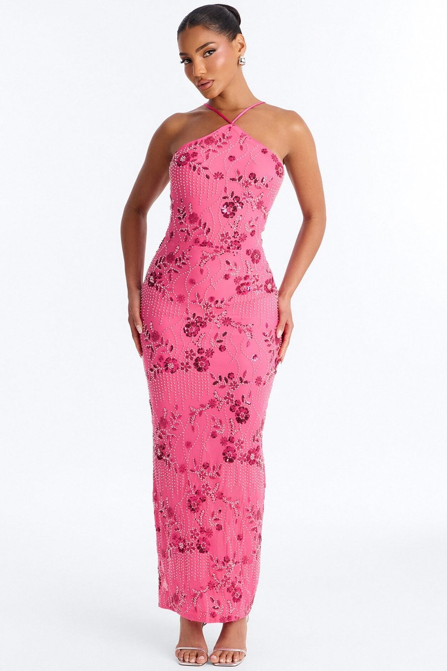 Josephine Embellished Mesh Maxi Dress - Pink