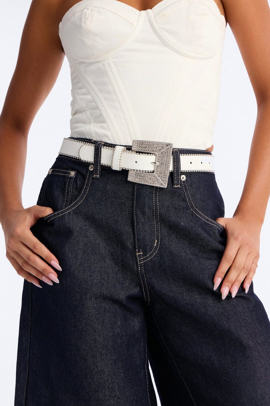 Rise and Shine Faux Leather Belt - White