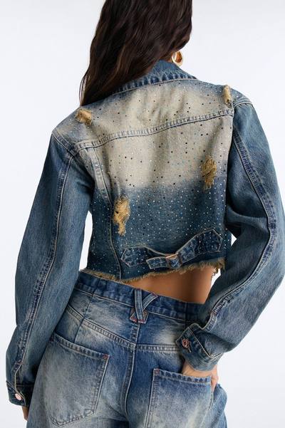 A Little Bossy Embellished Cropped Denim Jacket - Vintage Wash