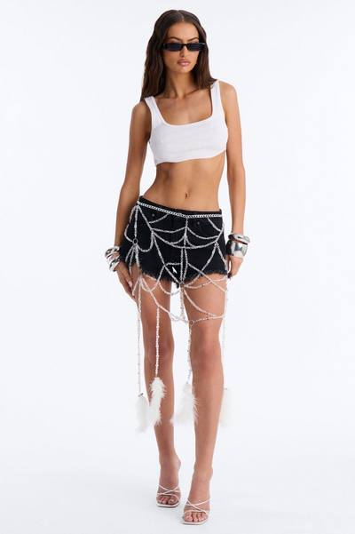 Waterfall Beads Layered Skirt Belt - White
