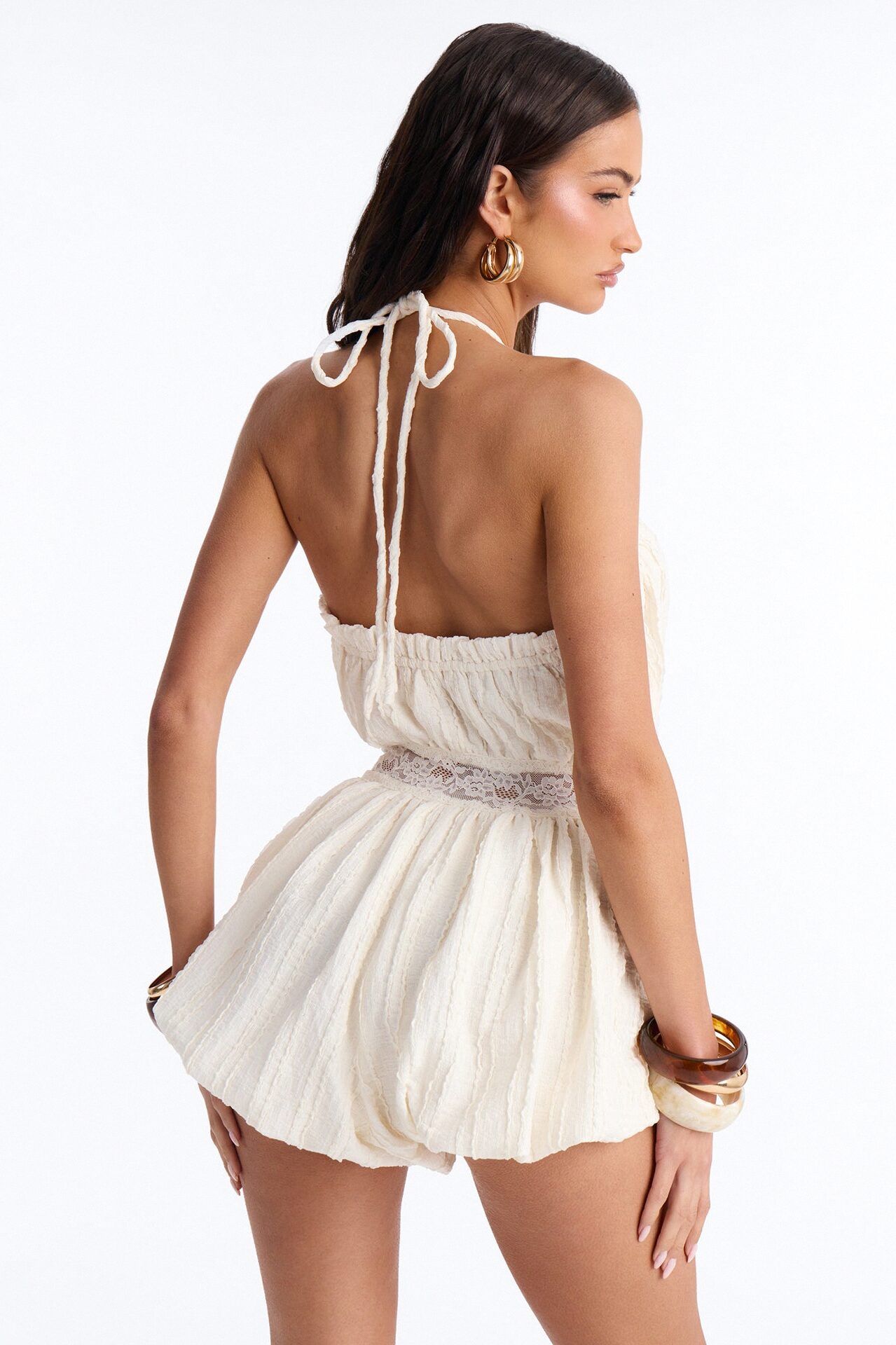 Lana Lace Trim Bubble Romper - Cream